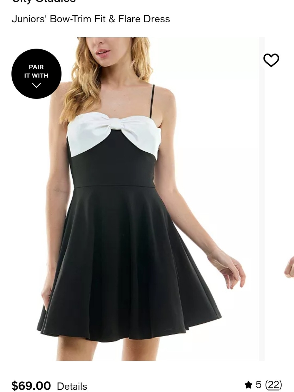 City Studios Black Dress with White Trim and Bow